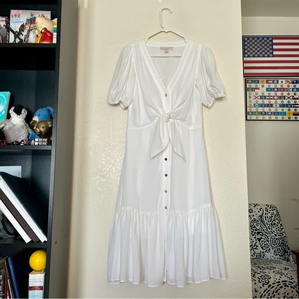 MICHAEL Michael Kors White Midi Dress with Button Detail